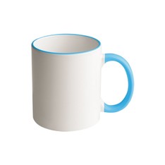 Tazza Bianca in Ceramica con Manico ed Interno Colorato Celeste da 11oz.